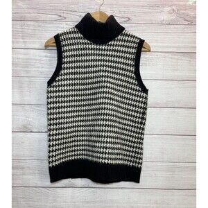 Laure Ralph Lauren Sleeveless Vest Navy  White Merino Wool Angora  SZ XL